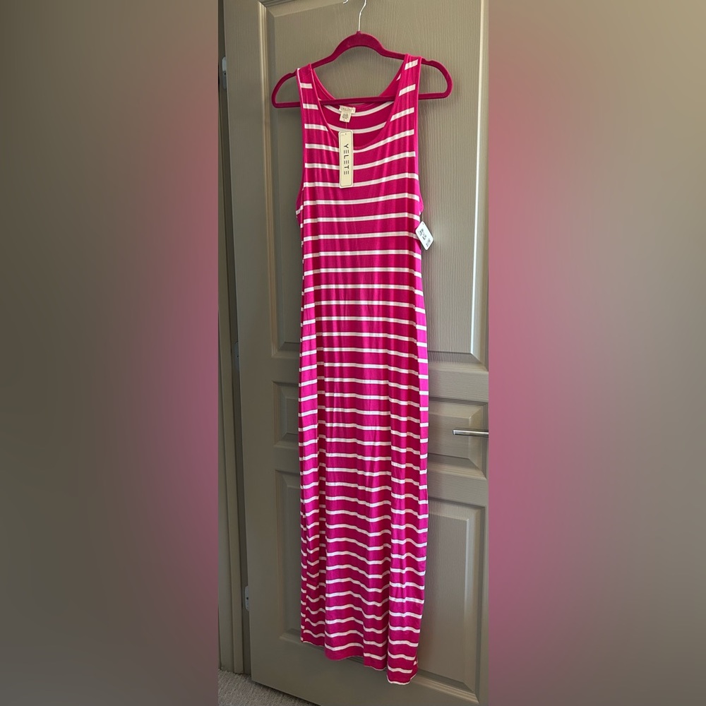 NWT YELETE Pink and White Striped Maxi Dress - L